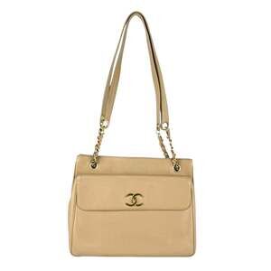 CHANEL Cream Caviar Leather Shoulder Bag